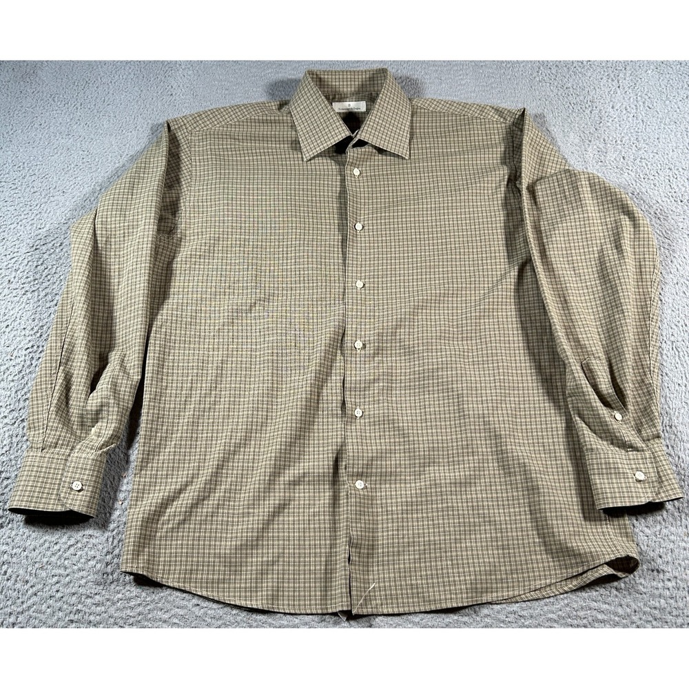 Ermenegildo Zegna Dress Shirt Mens 16.5 Multicolor Plaid Poplin Pleated Business